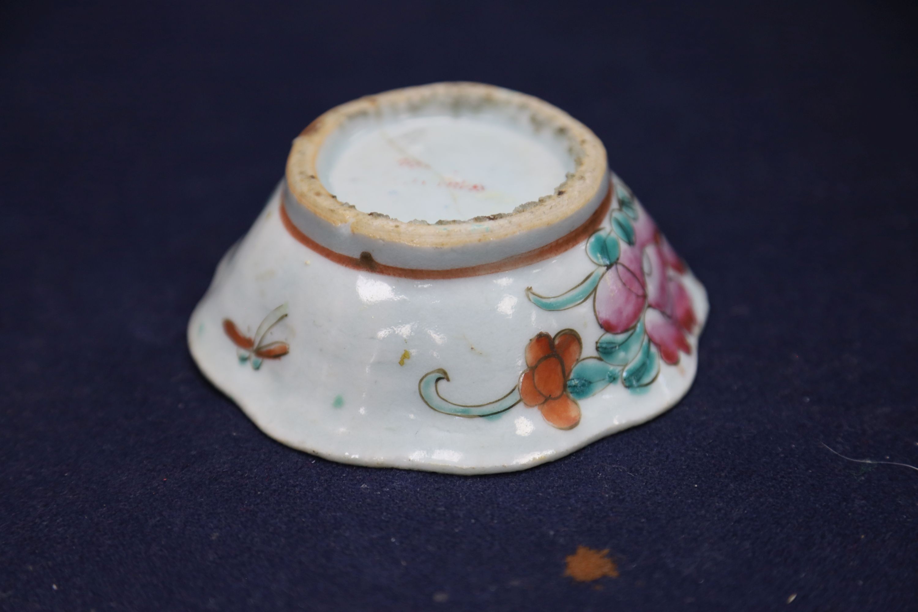 A Chinese cloisonne doucai bowl, 10.4cm and a famille rose dish